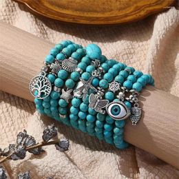 Bracelets de charme Blue Bouded Women's Bracelet Bohemian Style ethnique Retro Turquoise Gift Fashion Bijoux pour les filles Amitié