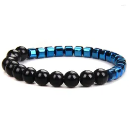 Bracelets de charme Hématite électroplate bleue pour femmes Men Perte Poids de santé Coins de santé 8 mm Bracelet carré cool bijoux moderne