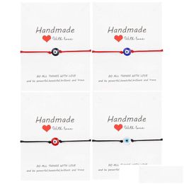 Bracelets de charme Blue Evil Eye Bracelet Paper Carte Réglable Lucky Red String Couple Jewelry Amitié 1PSC / Set Drop Livrot Dhmwa