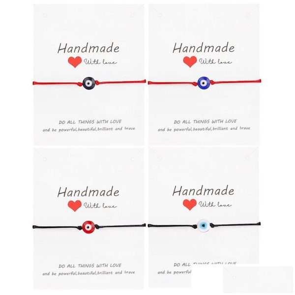 Bracelets de charme Blue Evil Eye Bracelet Paper Carte Réglable Lucky Red String Couple Jewelry Amitié 1PSC / Set Drop Livrot Dhmwa