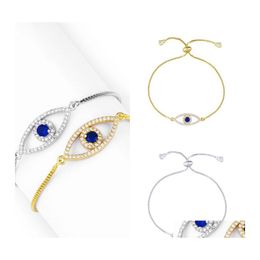 Bedelarmbanden Blue Evil Eye Charmel Blacelet Koper Pol Zirkoon sieradenketen Women Gold Sier Color Bracelets 7 5As G2B Drop Dhlkw