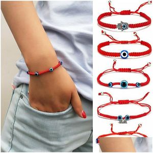 Bracelets de charme Bleu Evil Eye Charme Tressé Corde Chaînes Bracelets Pour Femmes Hommes Tortue Éléphant Hamsa Main Corde Rouge Bracelet Dhgarden Dhfak