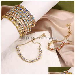 Bedelarmbanden Blauw Boze Oog Kristal Charme Moslim Armbanden Voor Vrouwen Mode-sieraden 7 Turkse Armband Goud Kleur Plated Drop Deliv Dhxw2