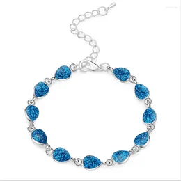 Pulseras con dijes, brazaletes de cadena de ópalo sintético de fuego azul para mujer, pulsera con forma de gota ovalada, regalos románticos, joyería de moda para amantes