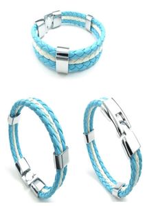 Bracelets de charme Bracelet en cuir bleu drapeau blanc de l'Argentine alliage tressé longueur 215 cm avec une pochette en velours 1317077