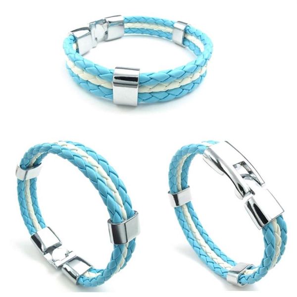 Bracelets de charme Bracelet en cuir bleu Drapeau blanc de l'Argentine Alliage tressé Longueur 21 5 cm avec une pochette en velours264B