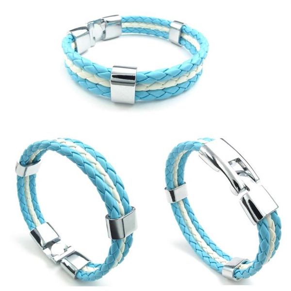Bracelets de charme Bracelet en cuir bleu Drapeau blanc de l'Argentine Alliage tressé Longueur 21 5 cm avec une pochette en velours 2284