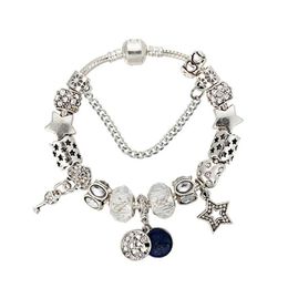 Bracelets De Charme Bleu Nuit Ciel Et Étoile Pendentif Bracelet Pour Pandora 925 Sterling Sier Plaqué Serpent Chaîne Femmes Main Designer Jewelr Dheqo