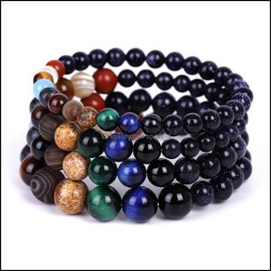 Bedelarmbanden Blue Sand Planets Bead Braad Stone Universe Yoga Solar Chakra en String armbanden voor vrouwelijke mannen Drop levering 202 DHJXI