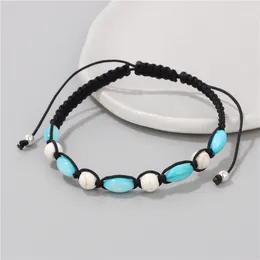 Braccialetti con ciondoli Perline di conchiglia blu Distanziatore in pietra naturale Corda intrecciata nera regolabile fatta a mano Donna Uomo Regali