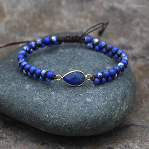 Bracelets de charme Bracelet en pierre bleue tressé enroulement Yoga amitié bijoux pour hommes