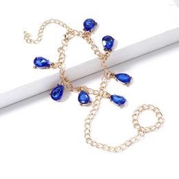 Charme pulseiras azul gota de água cristais link corrente dedo pulseira conectado anel pulseira para mulheres jóias