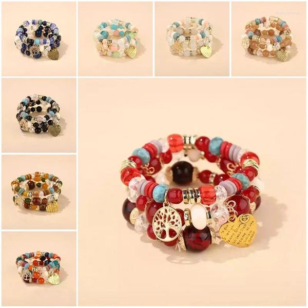 Bracelets de charme Bohemia Classic 3pcs / Set Heart Love Glass Beads For Women Girl Gift Bijoux Boho Tree of Life Charms Bracelet