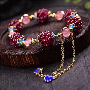 Bedelarmbanden bohemia schattige natuurlijke granaatsteen etnische armband multi-cirkel granaatappel kristal charmante fijne sieraden voor vrouwen