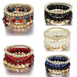 Bracelets de charme Bohême Bijoux Classique 4pcs / Set Boho Perles Multicouche Ensemble Pour Femmes Coloré Stretch Dames Bracelet
