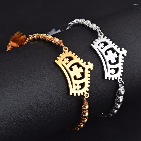 Pulseras con dijes Bohemia Corona de acero inoxidable Borlas cruzadas Brazalete de punto Borla con cuentas Pulsera elástica ajustable Wholesaledropship