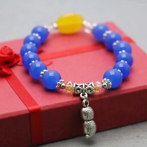 Bracelets de charme Bohemia Style Blue Chalcedony Crystal Bracelet Hand Chain pour femmes filles Tibet Silvercolor Perles de pendentif d'arachide Natural