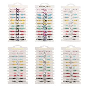 Bracelets de charme Bohème 12 pcs/lot Charmes Animaux Bracelet Tressé Pour Femmes Enfant Perle De Cristal Réglable Corde Chaîne Cheville BijouxCharm