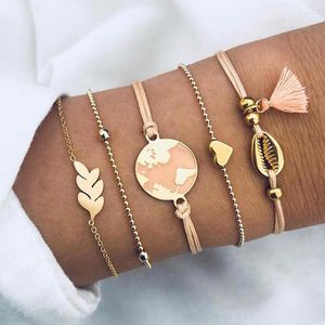 Bracelets porte-bonheur bohème 2022 coquille carte coeur bracelets pour femmes rose gland ensembles bijoux cadeaux Vintage