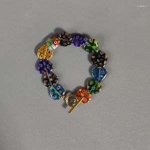 Bracelets porte-bonheur bohème coloré en forme de coeur perles Bracelet beau motif de fleurs exquis mode bras bijoux cadeaux pour les filles