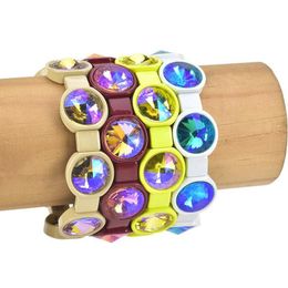 Bracelets porte-bonheur bohème émail extensible poli carreaux de verre perle peinture grand cristal élastique bracelet pour femmeCharm CharmCharm