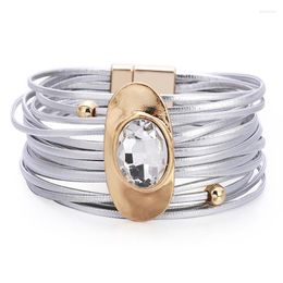 Bracelets porte-bonheur Style bohème ethnique multicouche en cuir femme Bracelet pour femmes mode verre perceuse alliage accessoires corde bracelet