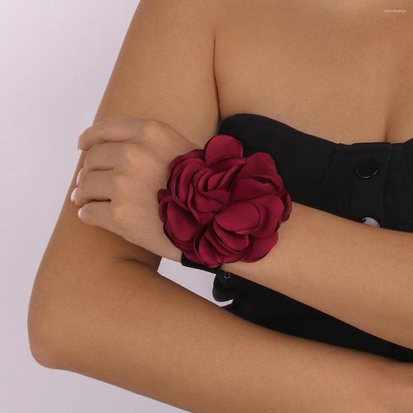 Bracelets porte-bonheur tissu bohème Rose fleur bracelet pour femmes mode Hip Hop été déclaration large velours bracelet sangle Pulseras