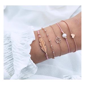 Bracelets de charme bohème feuilles coeur amour Lotus Pearl Bracelet Chaîne tissée Mtilayer Set Women Fashion Gold Bijoux Drop Livraison OTOT0