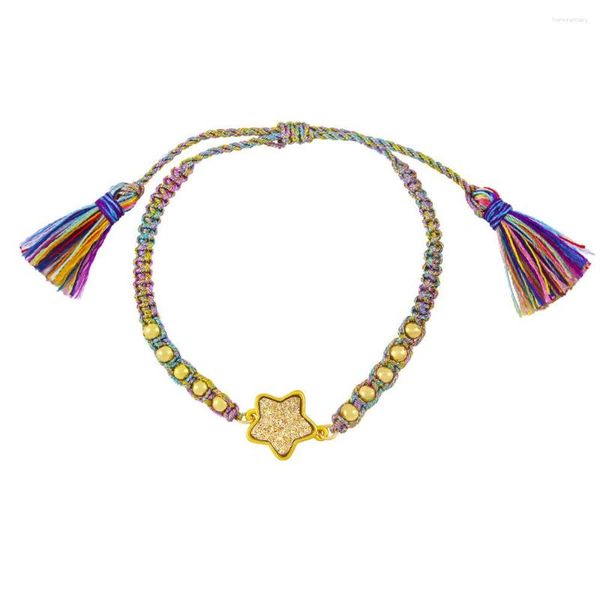 Bracelets porte-bonheur bohème multicolore chaîne glands macramé étoile Bracelet femmes Boho imité opale pierre KC dieu plaqué bijoux de mode