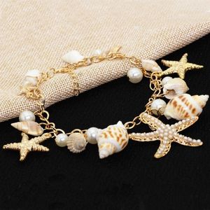 Bracelets de charme Bohemian Natural Shell Conch Imitation Pearl Starfish Pendant Bracelet For Women Fashion Fashion Beach Bracelet Bijoux