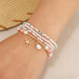 Pulseras con abalorios, cuentas de arroz bohemias, colgante de estrella de mar, conjunto de pulsera para mujer, verano, playa, concha de mar, borla, joyería de fiesta ajustable