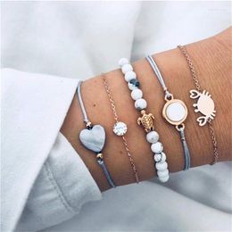 Bracelets porte-bonheur bohème corde chaîne Bracelet ensemble pour femme écaille de tortue crabe coeur cristal bracelet Boho bijoux