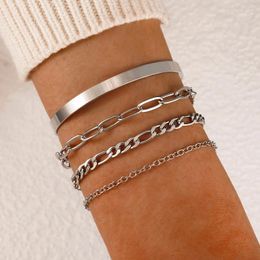 Bracelets porte-bonheur bohème couleur argent chaîne épaisse pour femmes breloques alliage métal géométrie bracelet ouvert bijoux 4 pièces/ensembles 21410