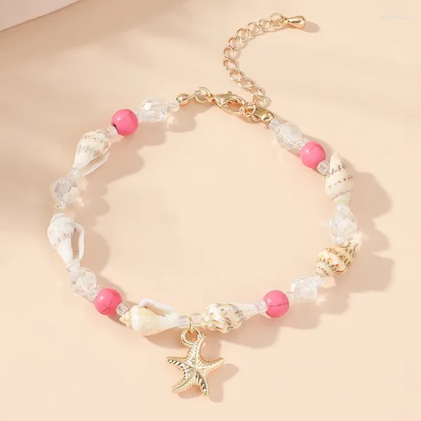 Braceletas Charmianas Bohemian Starfish Conch Shell Brailet para mujeres Blases de color verde rosa Cadena Girls Summer Beach Wele Jewelry