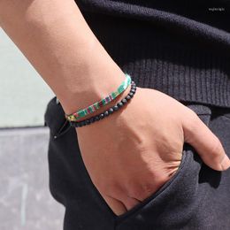 Bracelets porte-bonheur Style bohème tressé Bracelet homme pierre de lave volcanique combinaison rétro tissu fait à la main