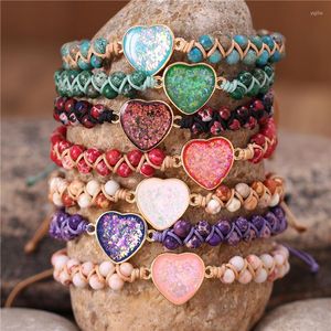 Bracelets porte-bonheur Boho Bling coeur jaspe perlé tressé pierre naturelle Yoga amitié amant cadeau bijoux en gros goutte