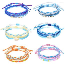 Charme Bracelets Boho Bleu Coloré Corde Shell Bracelet Ensemble Pour Femmes Fille Mode À La Main Tissé Perles Bijoux Amitié D'été Plage Wrap