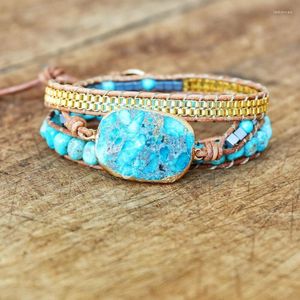 Bedelarmbanden boho chic vrouwen armband 3 streng natuurlijke keizerlijke stenen leer gevlochten handgemaakte wrap braceerscharm lars22