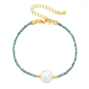 Pulseras con abalorios, pulsera de perlas barrocas con disco de Color bohemio, cuentas de semillas de Miyuki Vintage, ajustable, Simple para mujer, regalo de joyería de moda