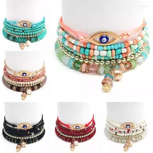 Pulseras con dijes Diseñador bohemio Multicapa Arroz Con cuentas Ojos divertidos para mujer Joyería Bohemia Pulsera chapada en oro Accesorio de mano