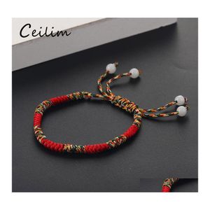 Bracelets porte-bonheur Boho Good Lucky Red Corde Perle Tibétain Bracelets Tressés À La Main Pour Femmes Hommes Design De Mode Bijoux Drop Delivery Otu0T