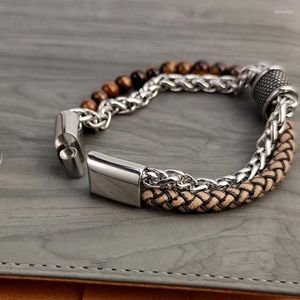 Bracelets porte-bonheur Boho bijoux 2023 luxe pierre naturelle chaîne Bracelet en cuir acier inoxydable pour hommes fermoir magnétique