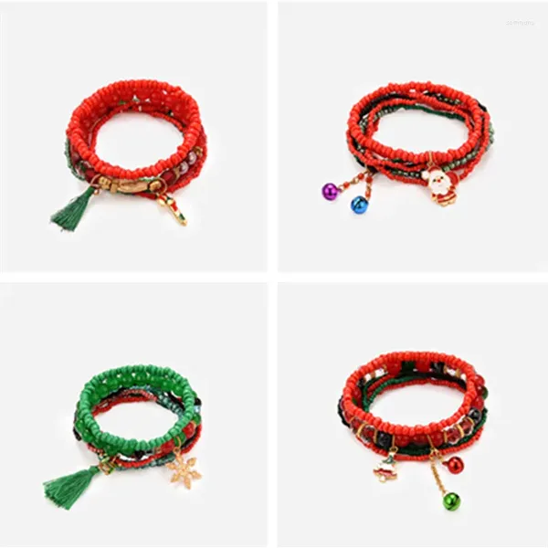 Bracelets de charme Boho multi-couche pour les femmes Festival Père Noël main flocon de neige béquille renne pendentif bracelet perlé cadeau de Noël