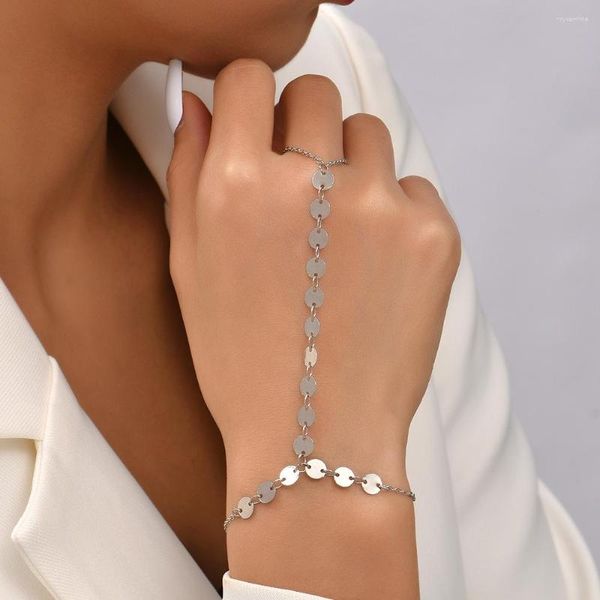 Bracelets de charme bracelet Boho Sequins Chain Bracelet Punk Silver Color Finger Rings Set Summer Bijoux pour les filles