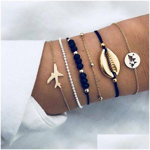 Bracelets de charme Boho Shell Géométrique Ensemble Pour Femmes Or Avion Carte Cristal Perles Bracelet Mode Vintage Bijoux Cadeau Drop Livraison DHP6E