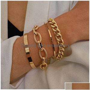 Bedelarmbanden Boho Stapelbare Punk Armband Set Goud Sier Chunky Gelaagde Verstelbare Link Chain Sieraden Voor Vrouwen En Meisjes Amnam Dr Dhhlg