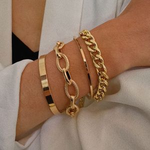 Bracelets porte-bonheur Boho empilable Punk Bracelet Set Gold Sier Chunky Layered Réglable Lien Chaîne Bijoux Pour Femmes Et Filles amNAm