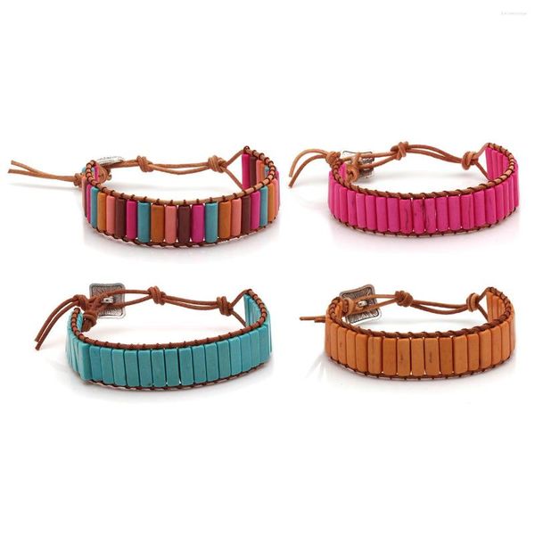 Pulseras de encanto Boho Piedra Cordón de cuero Pulsera Wrap Mujeres Hombres 2023 Moda Bohemia Chic Venta al por mayor Verano Playa Surf Joyería Regalo