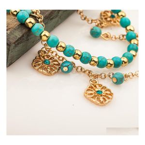 Bedelarmbanden boho vintage turquoises mannen bloem hand hangende armband armband mode sieraden bohemia groene drop levering dhzre