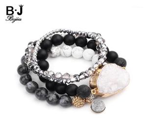 Bracelets de charme BOJIU Naturel Druzy Pierre Ensemble Pour Femmes Perles En Plastique Noir Pistolet Hématite Howlite Ag Cristal BCSET28417842435